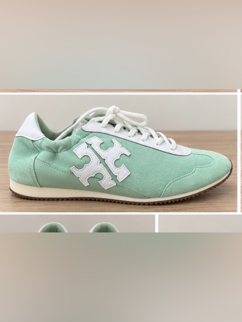 Tory Burch Mint Green Suede Logo Sneaker
